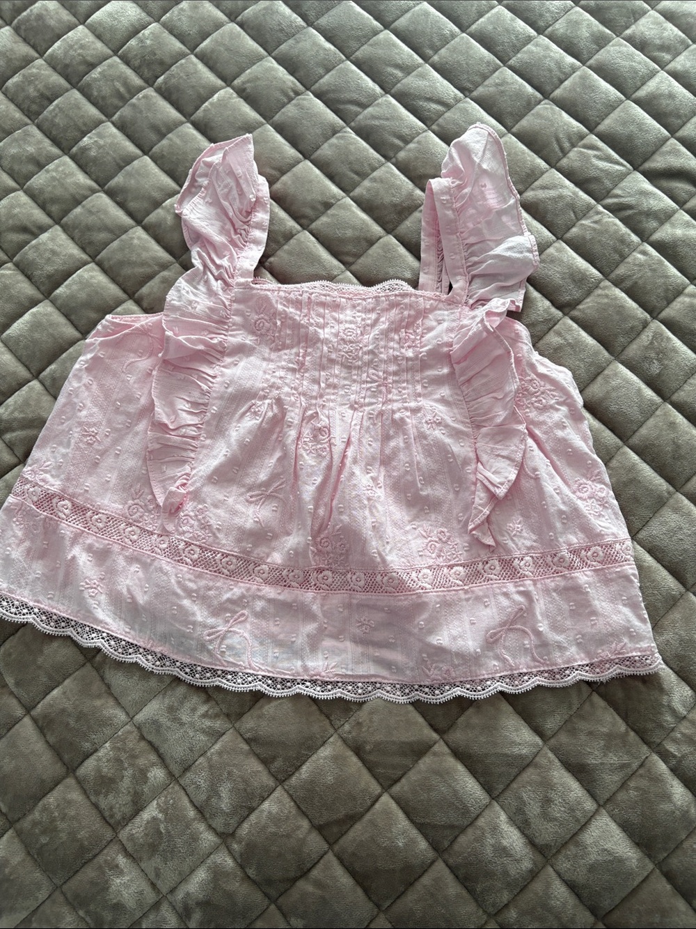 LoveShackFancy Light Pink Eyelet Ruffle Top🩷